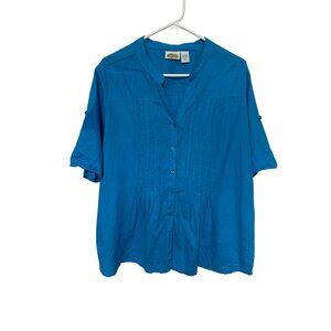 Collection ECT Button Down blouse Blue Pleated Front Womans XXL